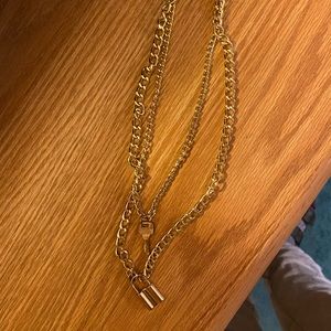 Gold key and lock necklace